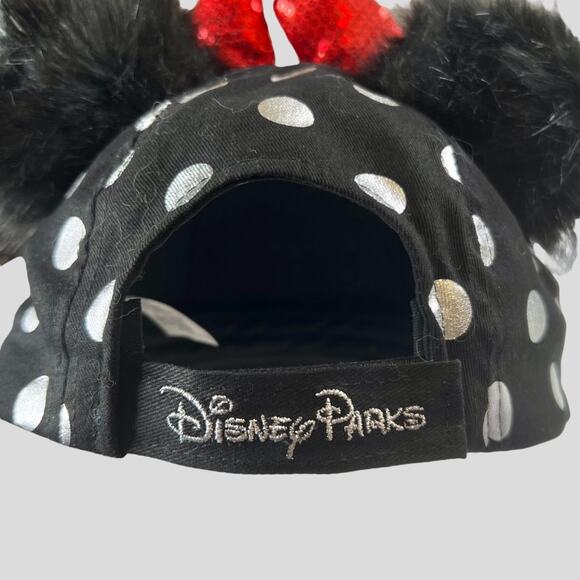 NWT Disney Parks Adult Minnie Ears Hat Pom Pom Polka Dot Black Adjustable Cap - Picture 3 of 8